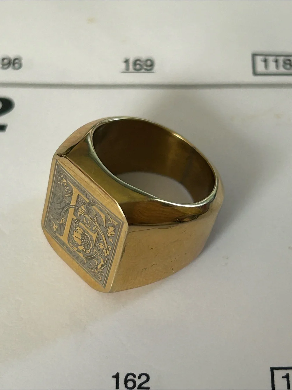 Gold-Tone UNISEX /Men's INITIAL  Signet Ring with Ornate 'F' Engraving (size 7)